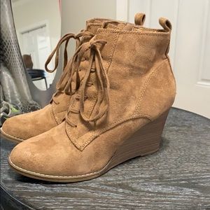 Lace Up Wedge Booties